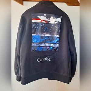 Trendiano Japanese Mens Zip Up Graphic Modern Black Jacket Size M